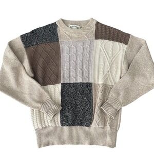 Orvis Vintage Patchwork Cable Knit Sweater Mens M 100% Cotton Grandpa 90s Preppy
